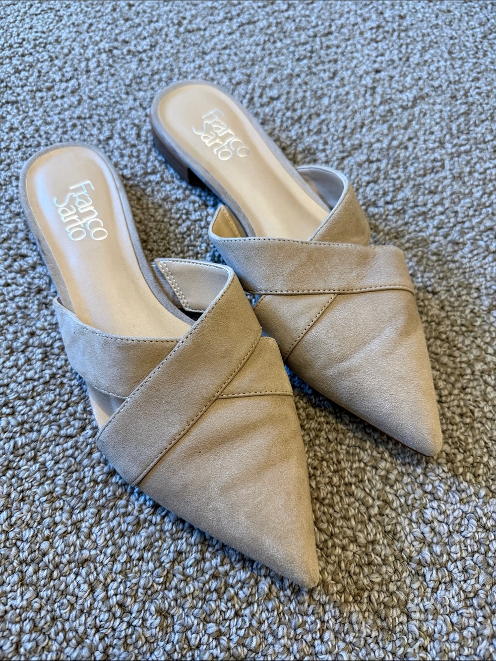 Franco Sarto Nita Tan Suede Leather Pointed Toe Cutout Mule